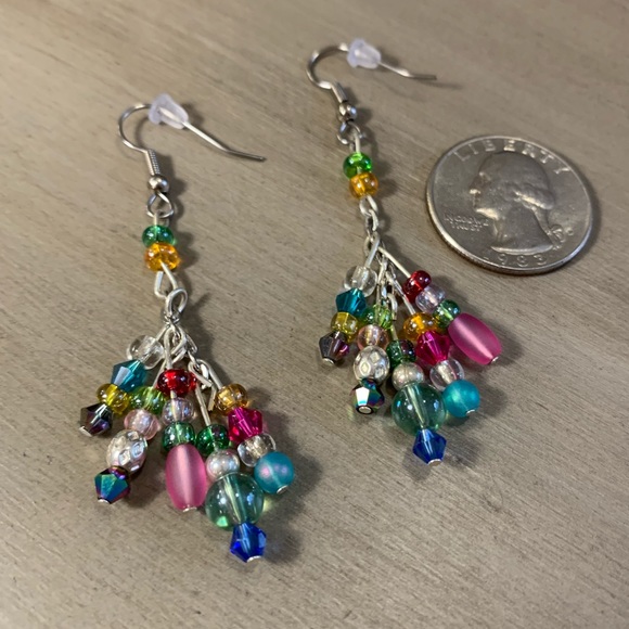 Multicolor beaded earrings, handmade w/ Swarovski - Picture 1 of 4